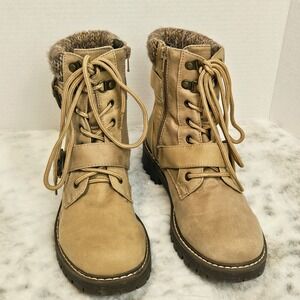 Cliffs White Mountain Tan Marlee Knit Collar Combat Boots 7.5M Gorpcore Utility